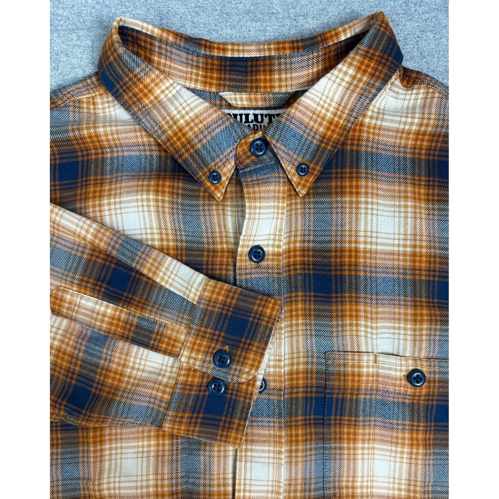 Duluth‎ Trading Flannel Shirt Mens 2XL Orange Blue Plaid Button Down Workwear